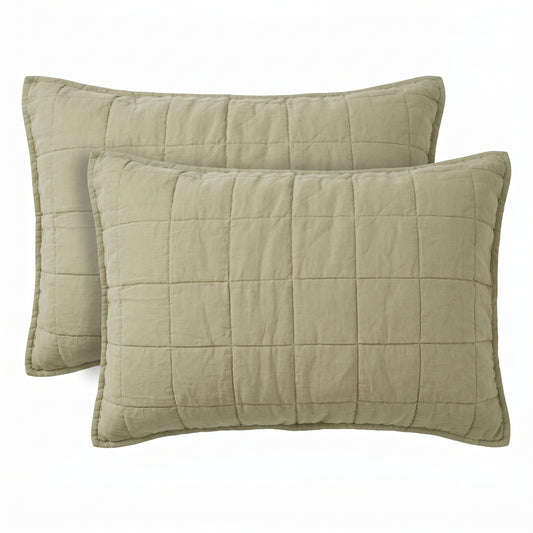 European Linen Grid Quilted Shams