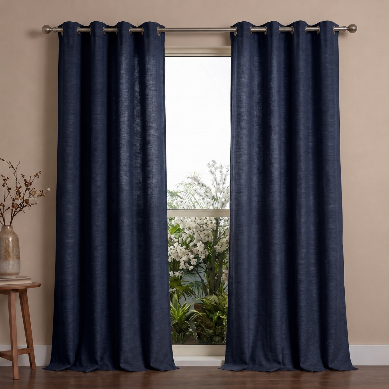 Heavy slub cotton curtain, full panel, Nightfall