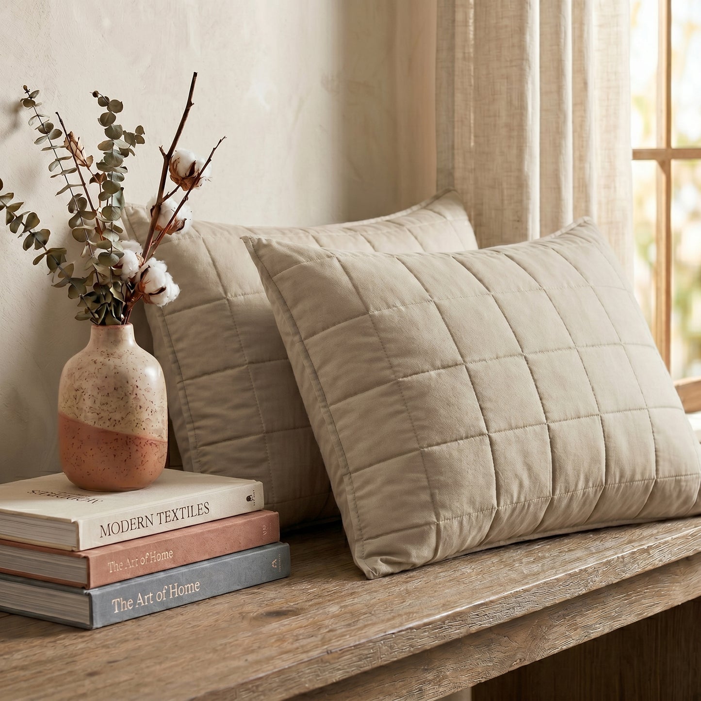 European Linen Grid Quilted Shams