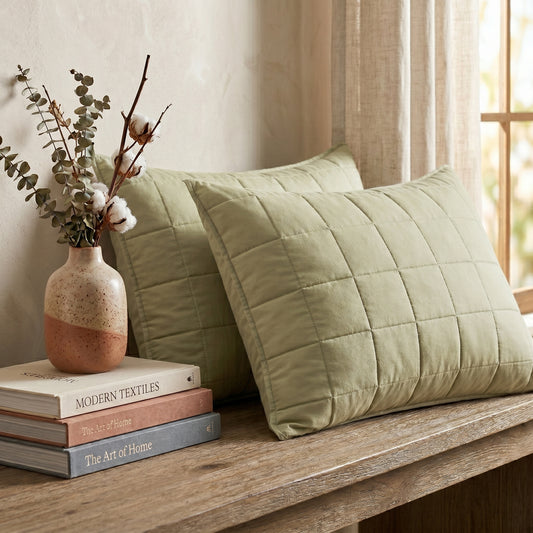 European Linen Grid Quilted Shams