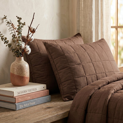 European Linen Grid Quilted Shams