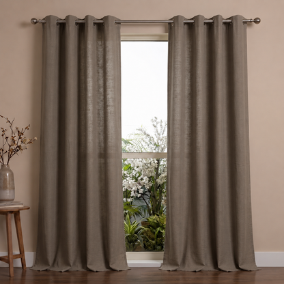 Cotton slub curtain showing textured weave detail, Dark Grey