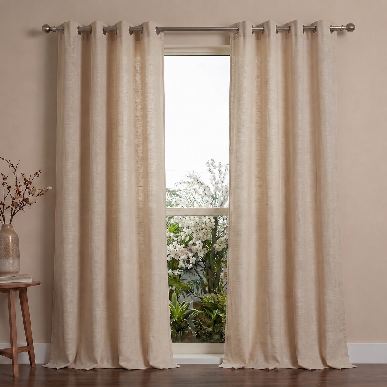 Cotton slub curtain, full panel, Ivory