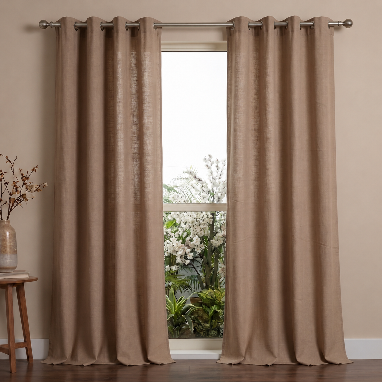 Cotton slub curtain, full panel, Beige