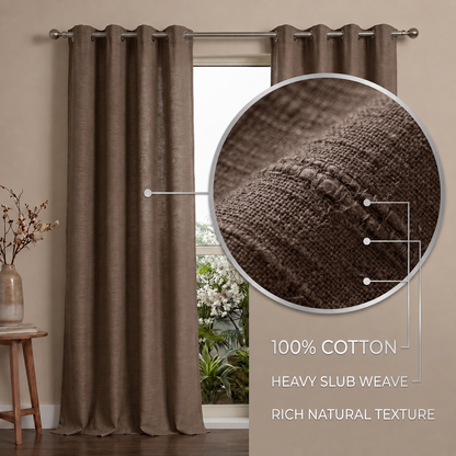 Heavy slub cotton curtain, full panel, Beige