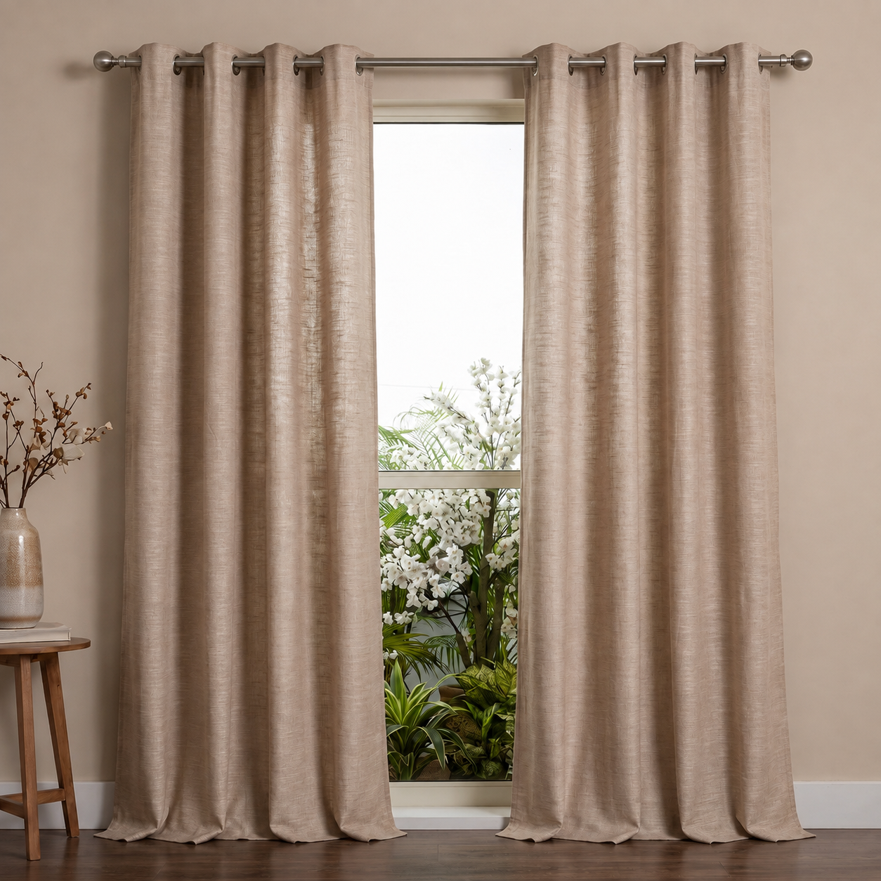 Heavy slub cotton curtain, full panel, Ivory