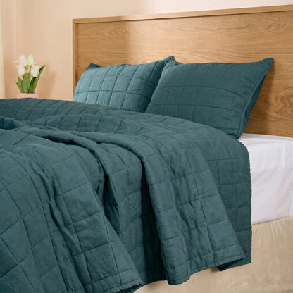 European Linen Grid Quilted Shams