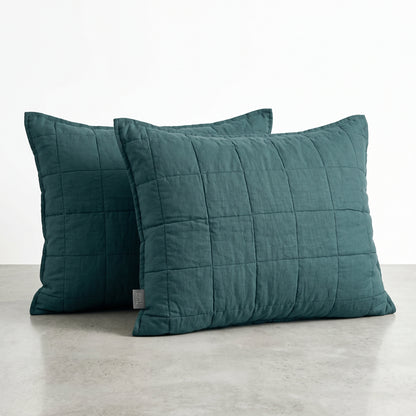 European Linen Grid Quilted Shams