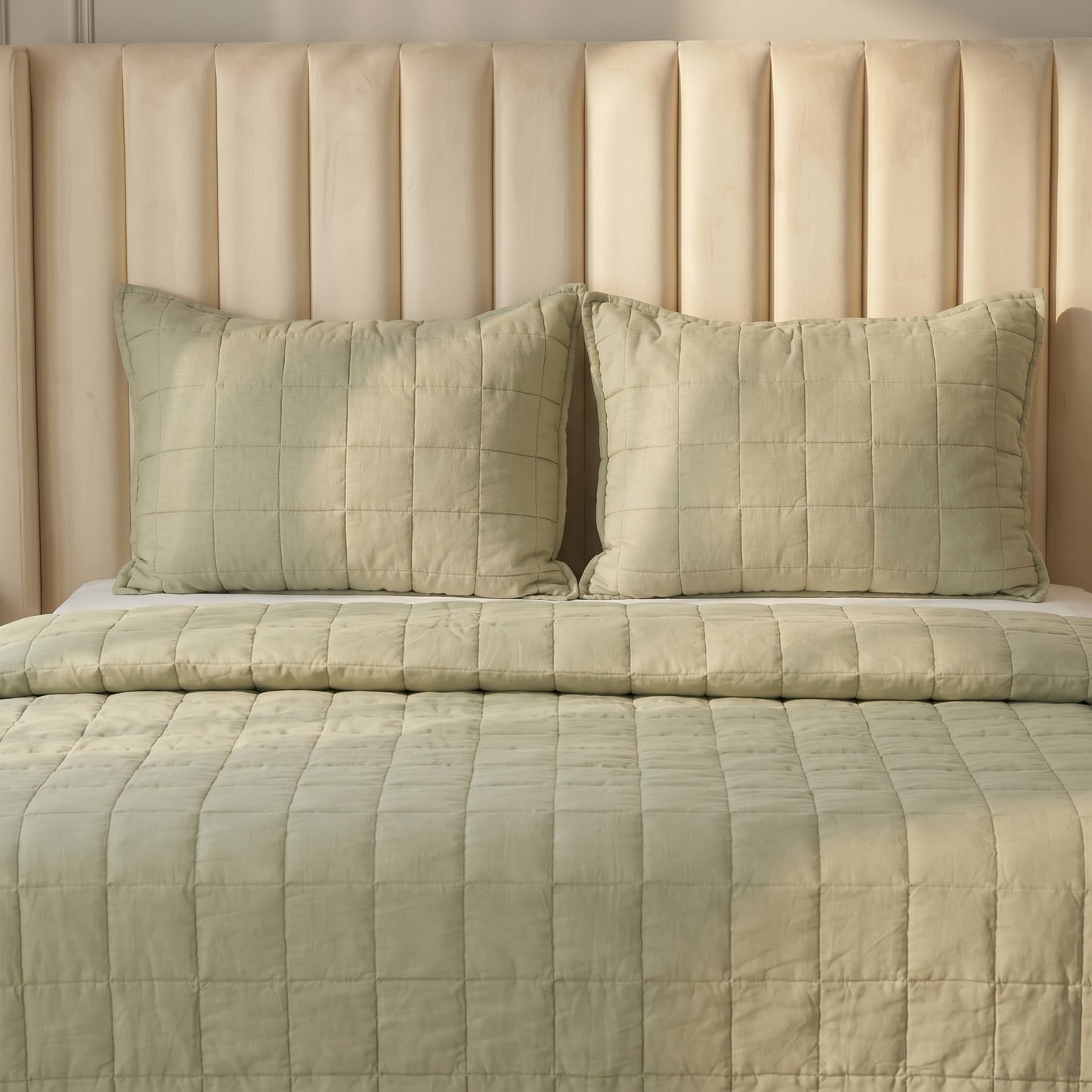 European Linen Grid Quilted Shams