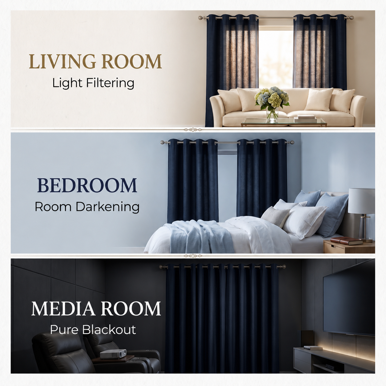 Heavy slub cotton curtain, full panel, Nightfall