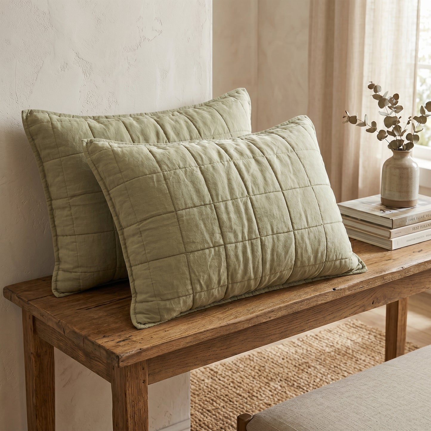 European Linen Grid Quilted Shams