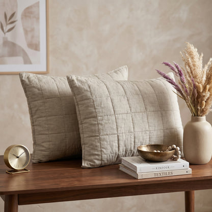European Linen Grid Quilted Shams