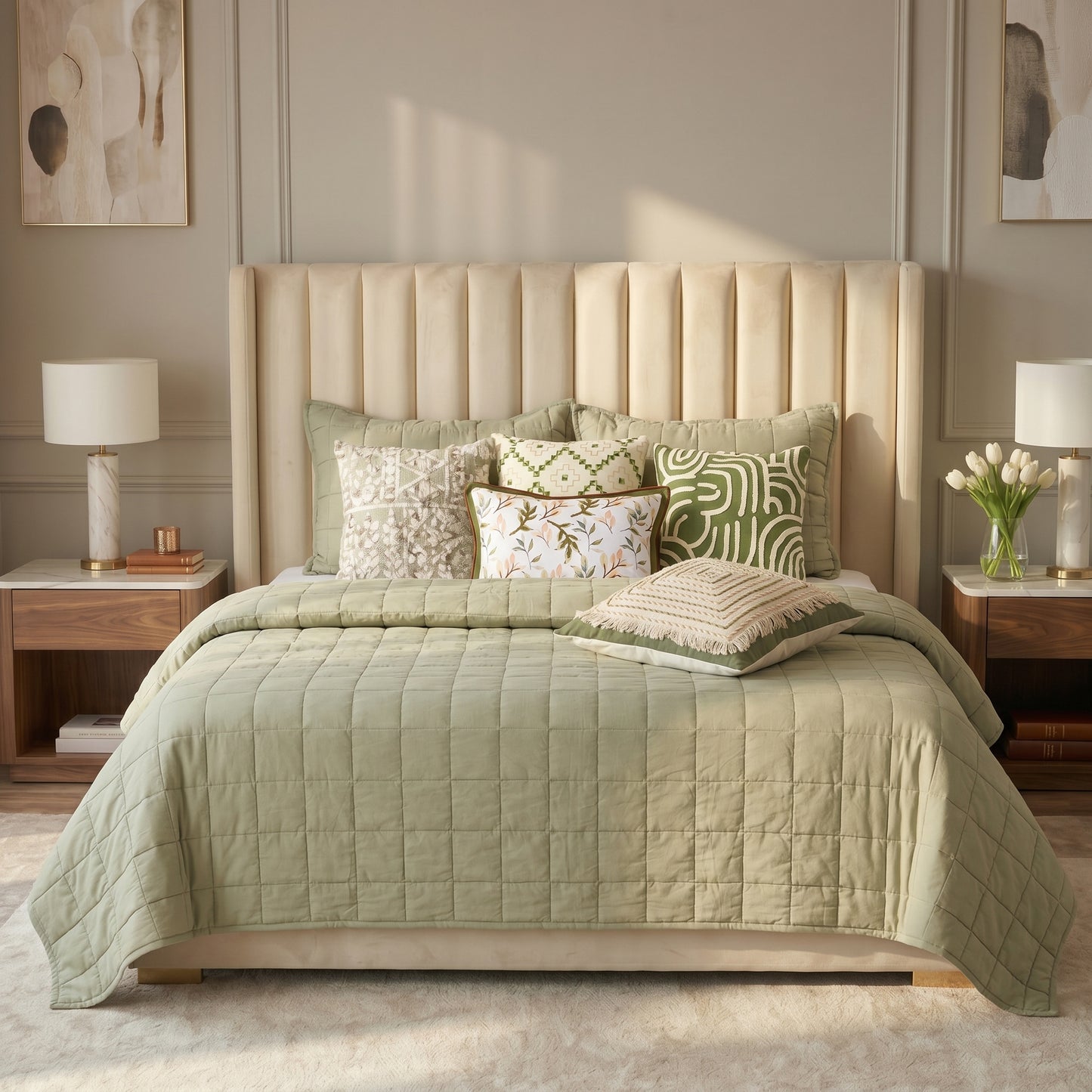 European Linen Grid Quilt set