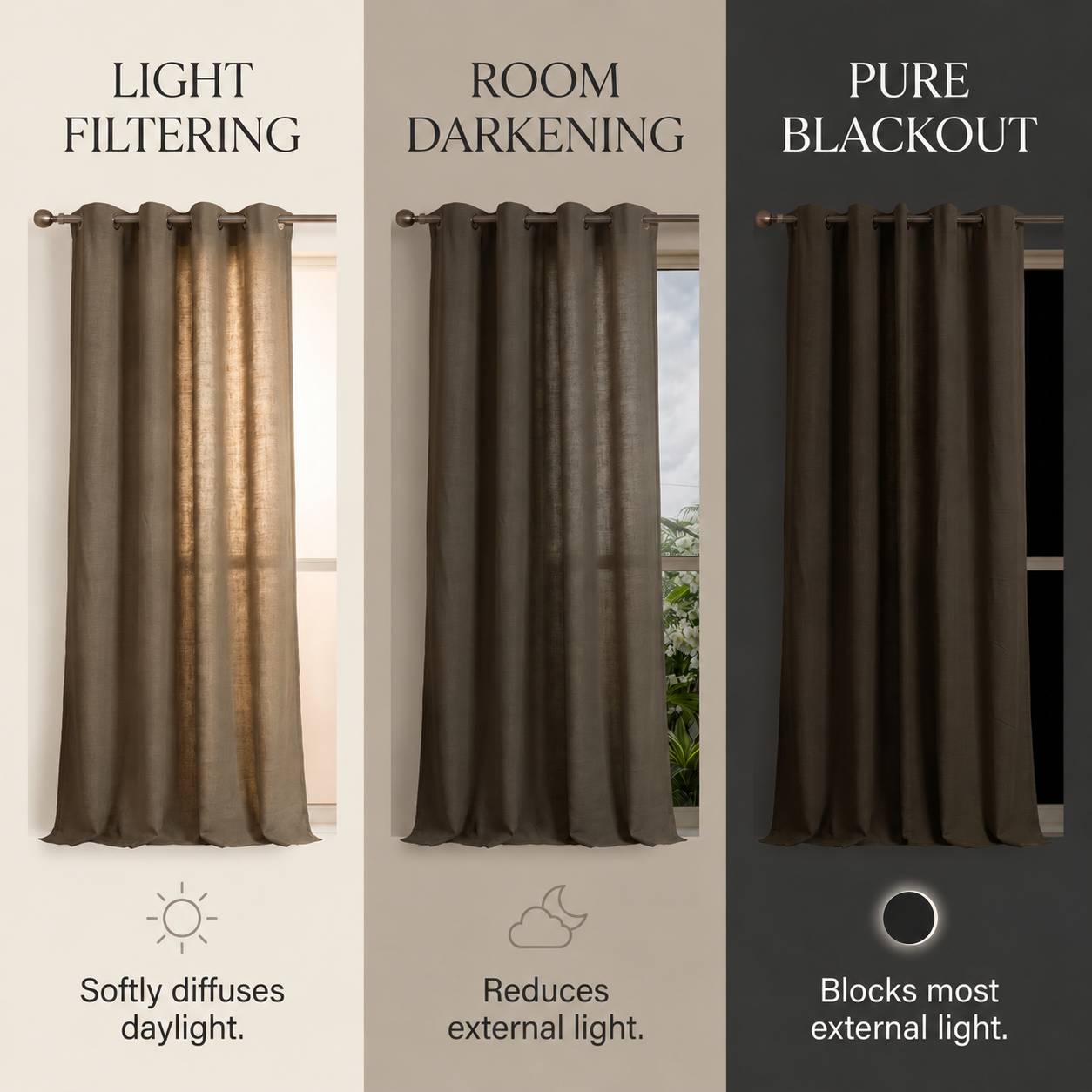 Cotton slub curtain showing textured weave detail, Dark Grey