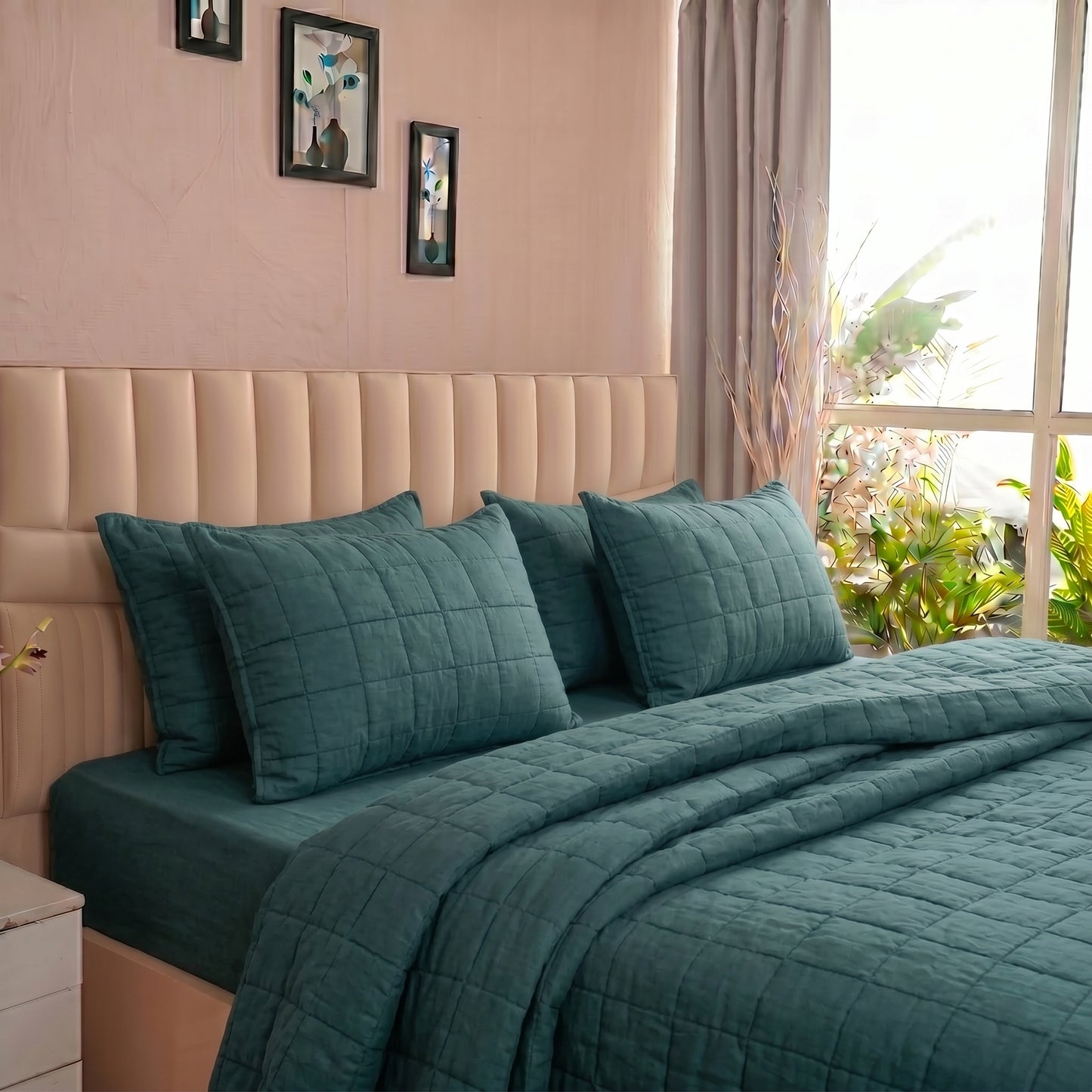 European Linen Grid Quilt set