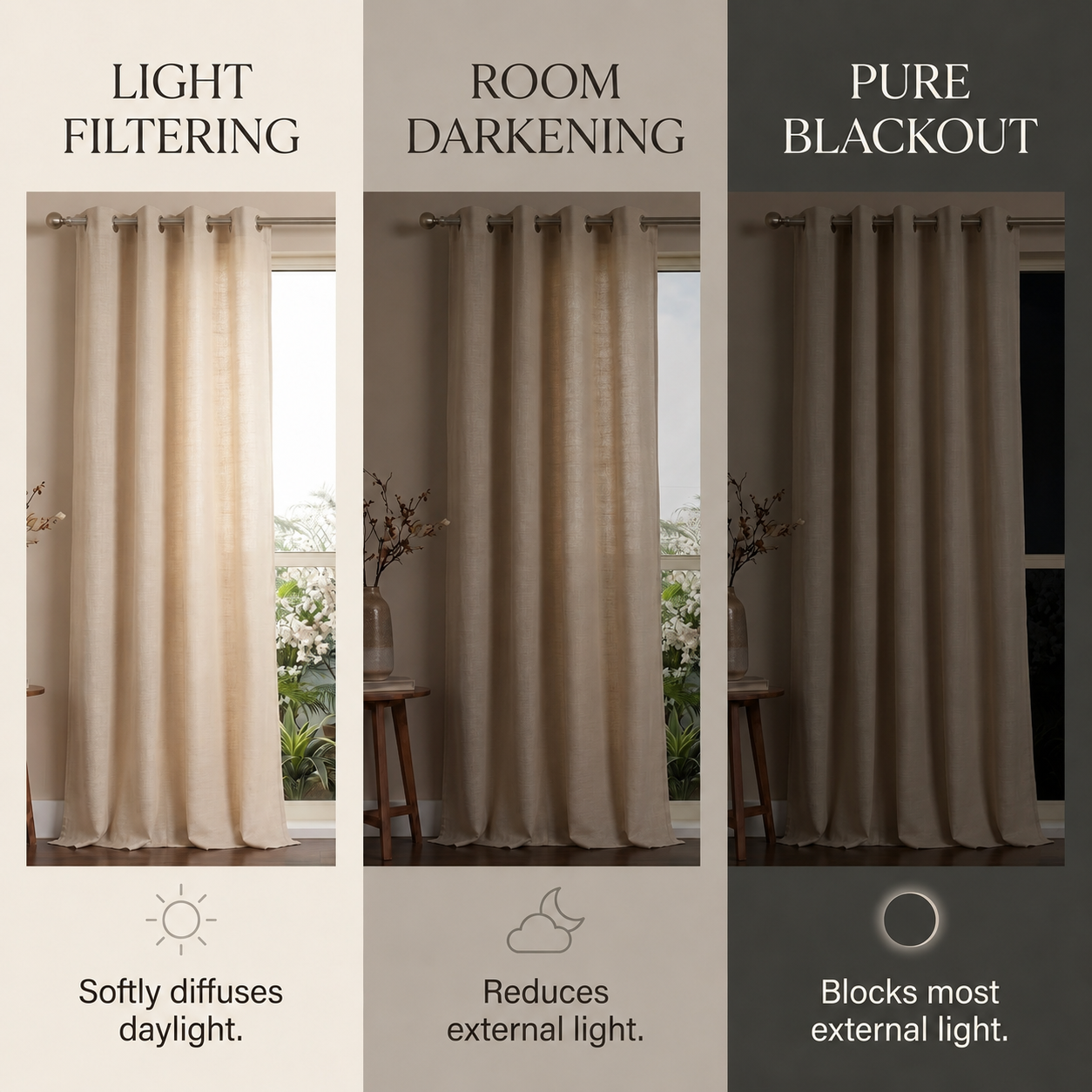 Cotton slub curtain, full panel, Ivory