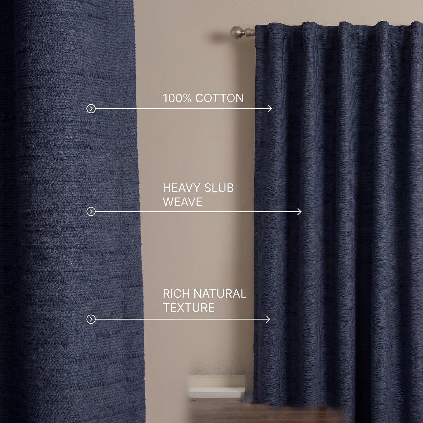 Heavy slub cotton curtain, full panel, Nightfall