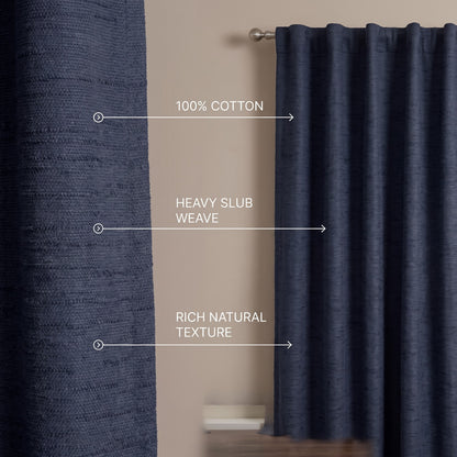 Heavy slub cotton curtain, full panel, Nightfall