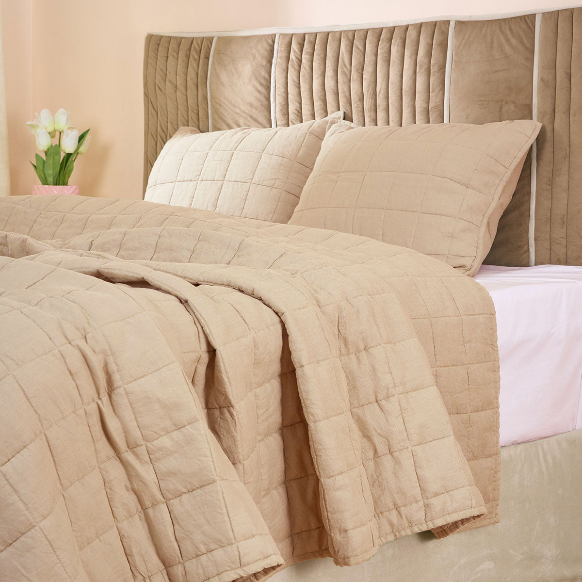 European Linen Grid Quilted Shams