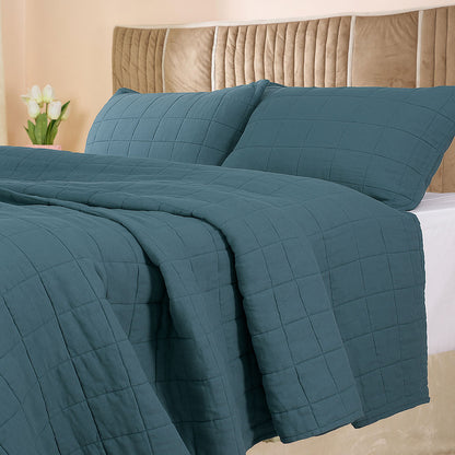 European Linen Grid Quilted Shams