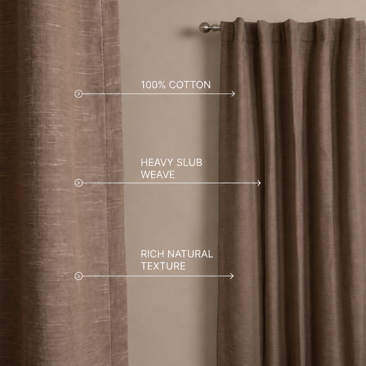 Heavy slub cotton curtain, full panel, Beige