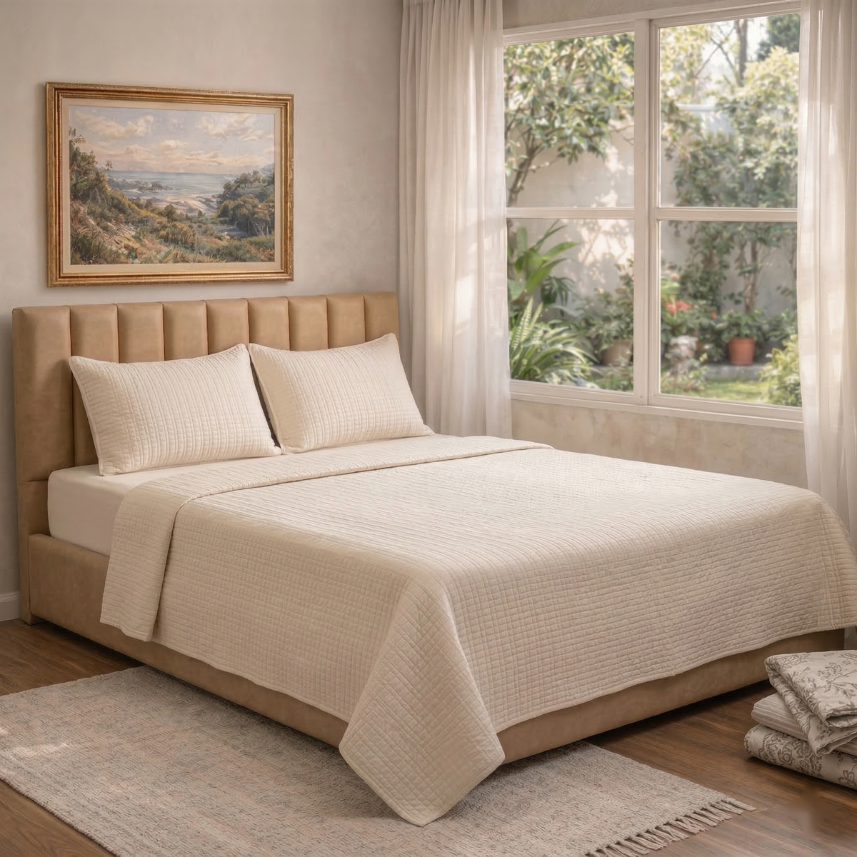 Cotton Brick Quilt Ivory