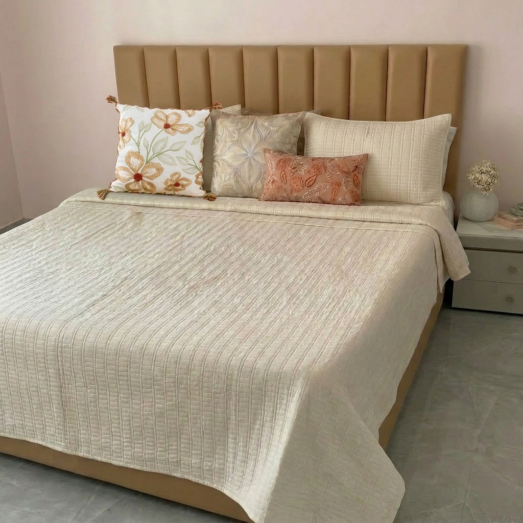 Cotton Brick Quilt Ivory