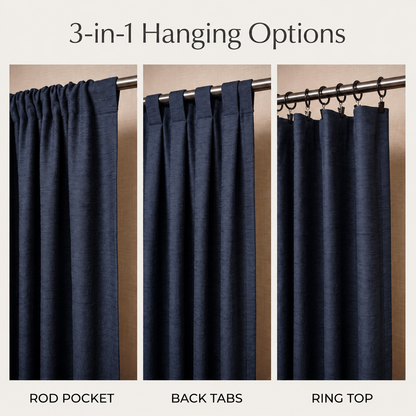 Heavy slub cotton curtain, full panel, Nightfall
