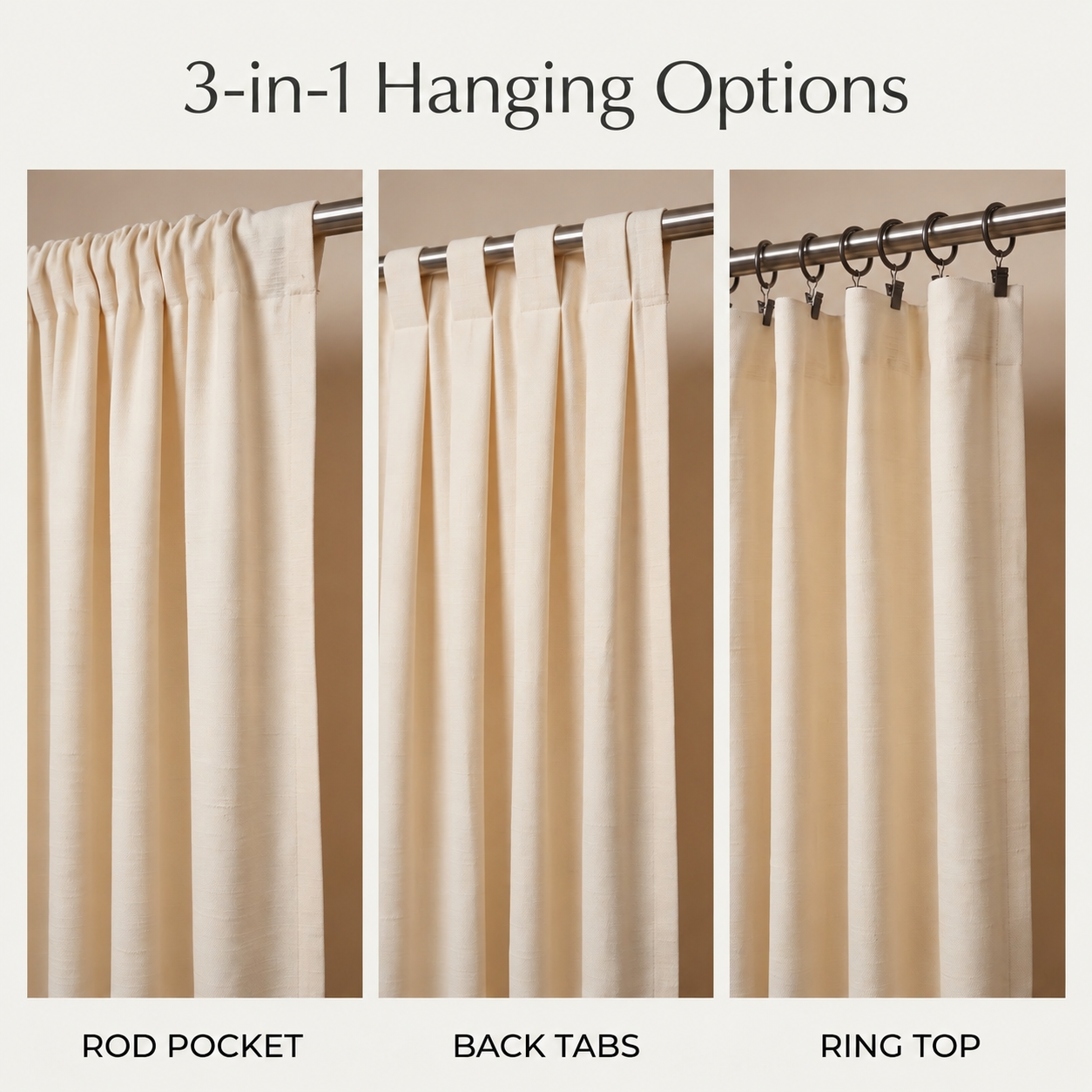 Heavy slub cotton curtain, full panel, Ivory