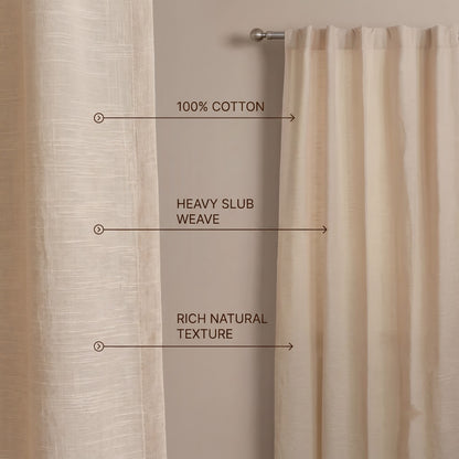 Heavy slub cotton curtain, full panel, Ivory